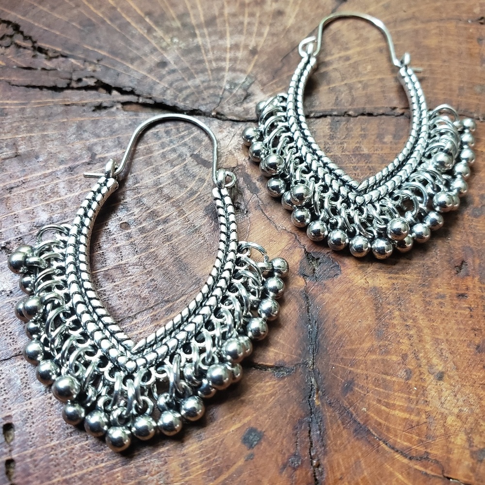 Vintage silver look ghungroo tassel earrings